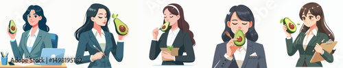 female secretary character vector eating avocado