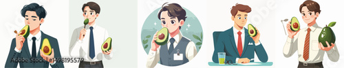 male secretary character vector eating avocado
