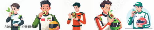 racer character vector eating avocado