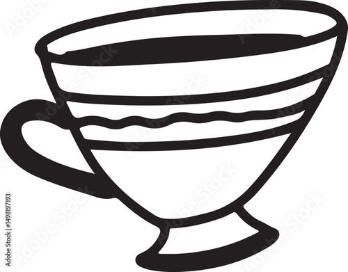 Cup linear drawing. Cup vintage sketch