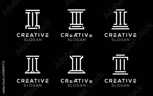 Set of Pillars of Law logo design templates. Modern isolated Pillar of Law design for Judges and Lawyers
