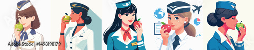 stewardess character vector eating apple