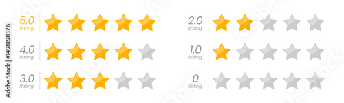 Five stars quality rating icon.Modern Customer feedback concept. Vector isolated realistis illustration for web design. Rating stars feedback icon set