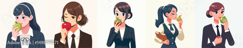 female secretary character vector eating apple