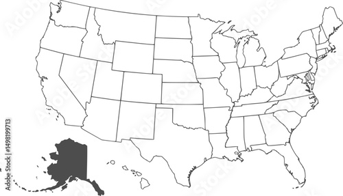 USA map with states isolated on a white background. United States of America map. Vector illustration
