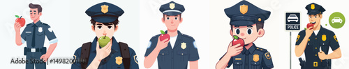 police character vector eating apple