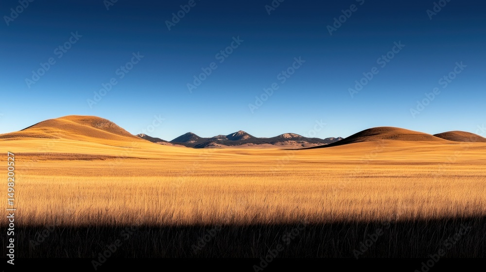 Obraz premium Scenic landscape of fields hills and distant mountains under blue sky