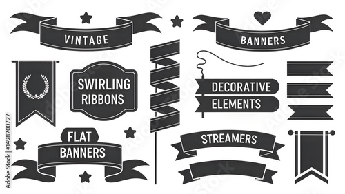 Vintage Ribbons and Banners Generated AI Design Elements for Retro Branding