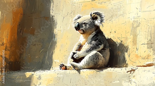 Artistic image of a relaxed koala bear with a digital painting textured appearance photo