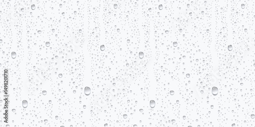 Water rain or shower drops seamless border isolated on white background. Realistic pure droplets condensed texture. Vector clear vapor bubbles on window glass surface