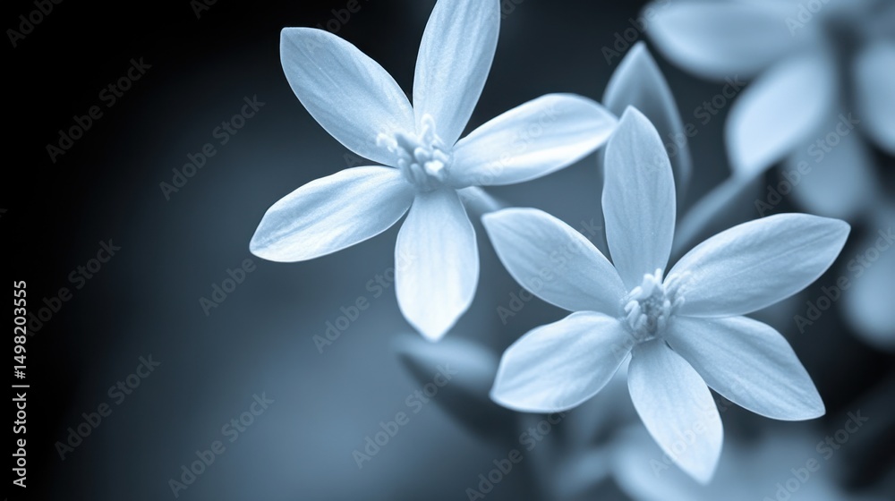 Naklejka premium Serene Blue Flowers in Soft Focus Against a Dark Background