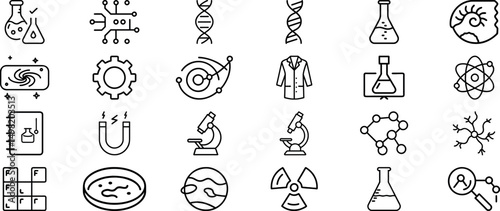 Scientific Research and Laboratory Equipment Icons set Linear Design Collection