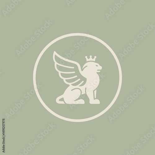 Crowned Winged Lion Outline Logo