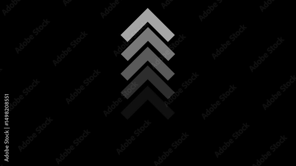 Animation of sweep arrow icon white , upward and transparent with black background with all swipe up pointing arrow icon. Up direction animated arrow up