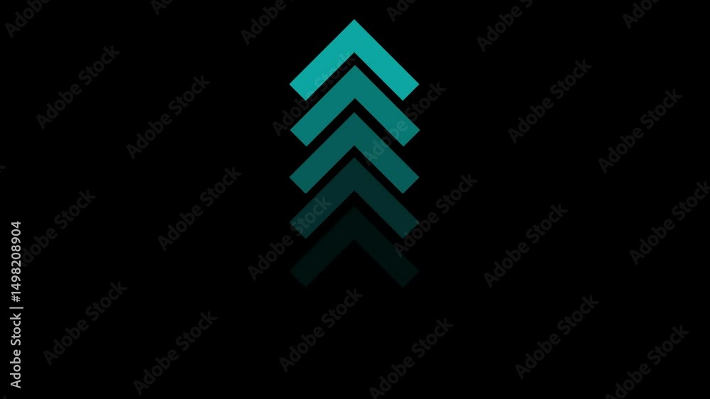Animation of sweep arrow icon, upward and transparent with black background with all swipe up pointing arrow icon. Up direction animated arrow up