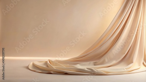 A Single Drape of Smooth, Cream-Colored Fabric, Softly Falling Against a Matching Background, Creating a Minimalist and Elegant Visual Composition