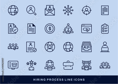 Hiring Process Line Icons. Recruitment, Job Application, Interview, Candidate Selection Vector Set