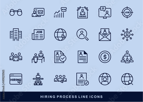 Hiring Process Line Icons. Recruitment, Job Application, Interview, Candidate Selection Vector Set