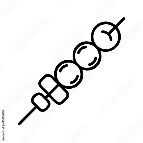 Outline drawing of a skewer with round and square pieces on it in a simple and clean style design