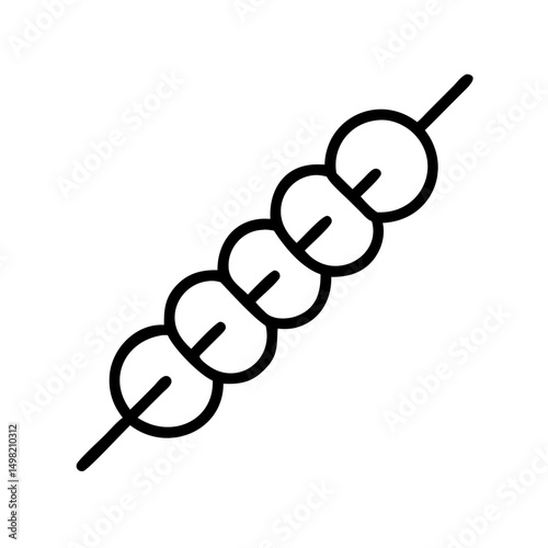Outline drawing of a food skewer with round items in a simple, clean design that is minimalist
