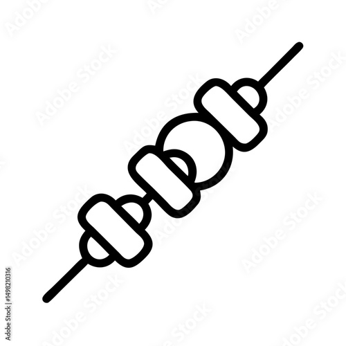 A simple graphic showing a skewer with alternating round and rectangular food items on a stick design