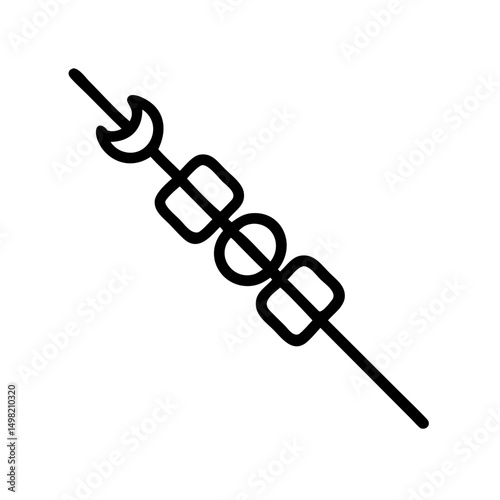 Stylized skewer with moon, squares, and circle shapes in a minimalist line drawing, black on white, simple design