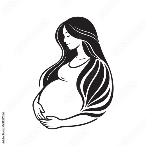 Silhouette Pregnant Woman Holding Her Belly