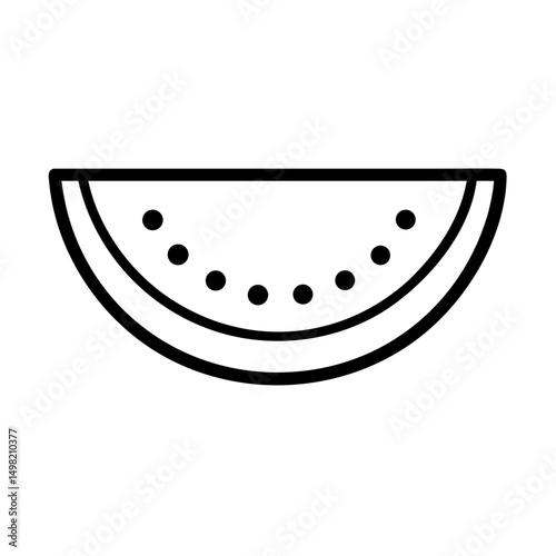 Simple graphic showing a slice of melon with seeds in a minimalist style on a white background