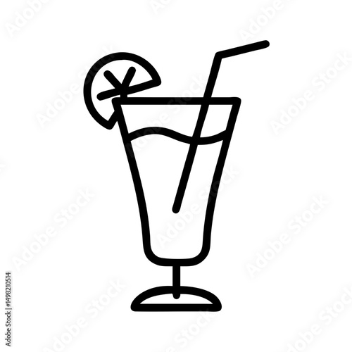 A refreshing beverage with a straw and a citrus garnish in a tall elegant glass design icon style