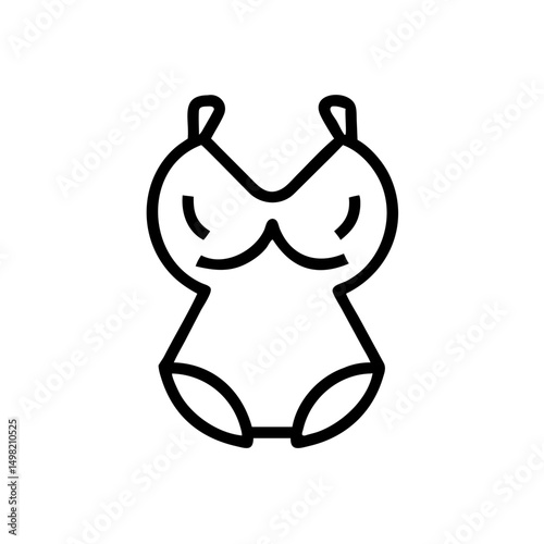 Outline drawing of a one piece swimsuit with straps and curved lines on a white background design
