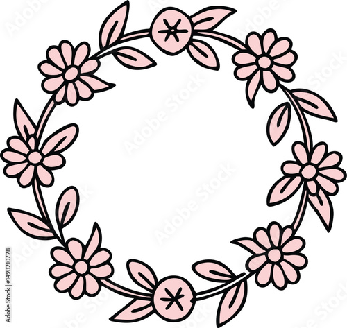 minimalist line drawing round floral wreath