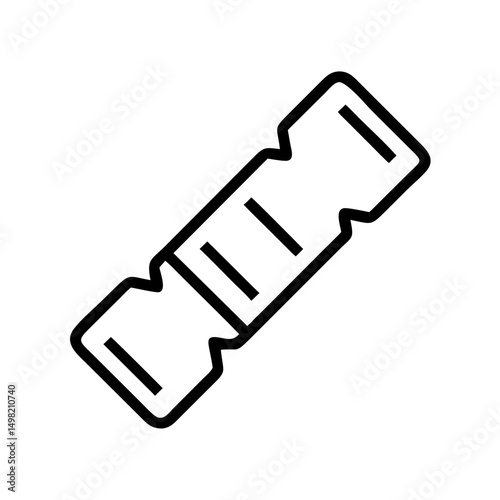 A simple graphic of a ticket with perforated edges and black outline on a white background plain view