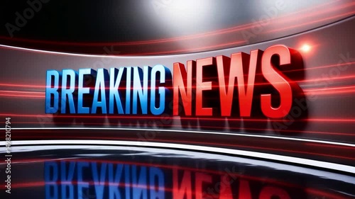 First frame featuring bold red and white breaking news text with reflective surface and abstract red motion background conveying urgency and impact