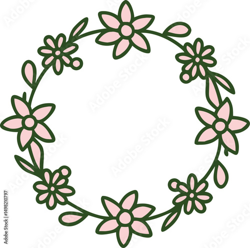 minimalist line drawing round floral wreath