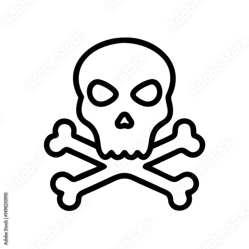 Stylized skull and crossbones design in black outline on a white background, simple and iconic symbol usage