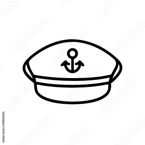 A single line drawing of a captain's hat with an anchor on it in simple black and white style