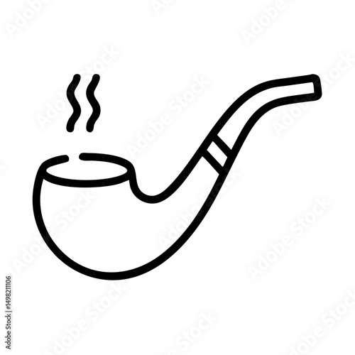Smoking device with a curved stem and visible smoke curling upwards in a minimalist line drawing style