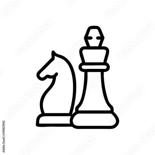 A simple depiction of a knight and king chess piece standing next to each other in black outline