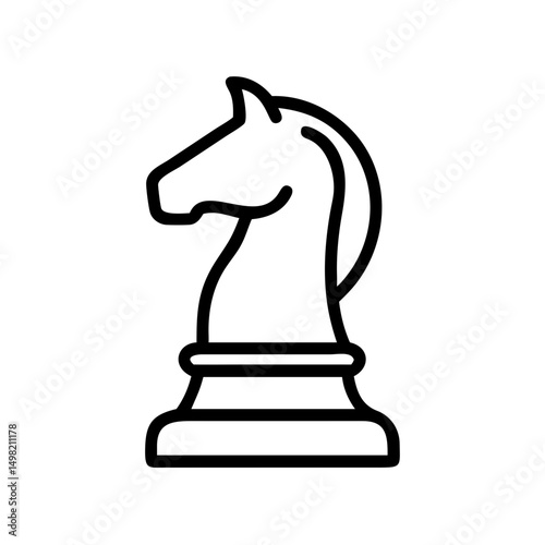 Outlined chess piece depicting a horse head and neck on a pedestal in simple black lines