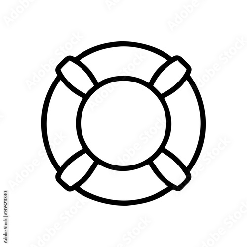 Simple graphic of a black and white life preserver with four grips around the outer ring design element