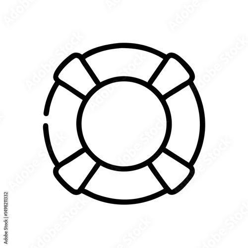A simple graphic of a black outline of a life preserver with a white center on a white background