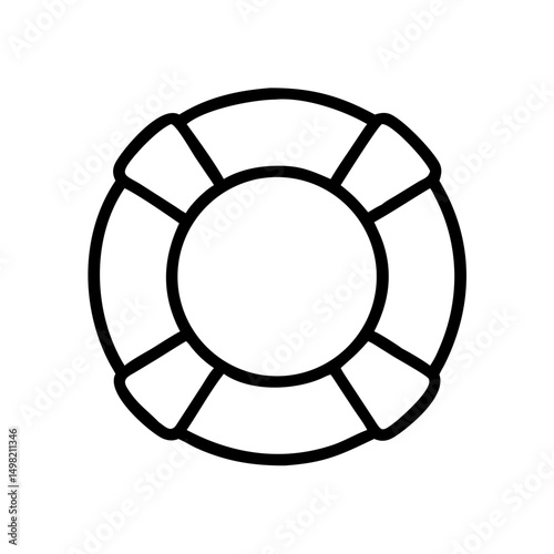 Simple graphic of a black and white life preserver with thick outline and inner circle design