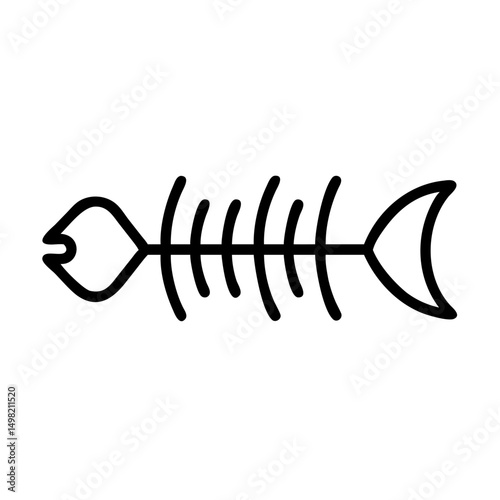 Simple graphic showing a fish skeleton with head, bones, and tail on a white background design element