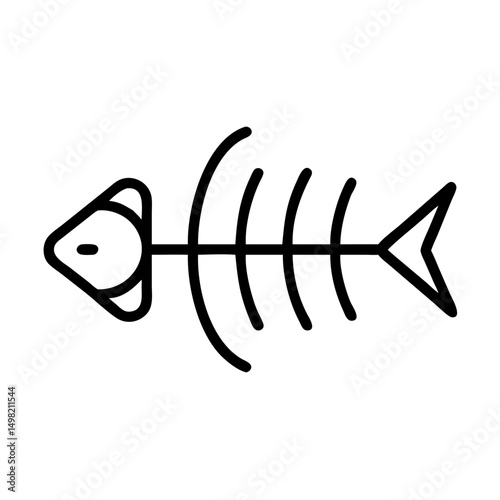 Simple depiction of a skeletal remains of a fish with head and bones in a minimalist design style