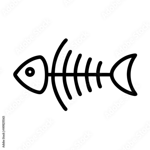 Simple graphic showing a skeletal remains of a marine animal with a head and tail, black outline 100 character