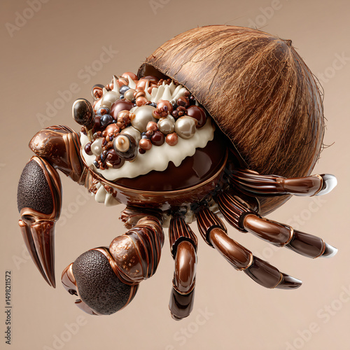Crab Shell Hermit Candy Chocolate Art Decoration Culinary Whimsical Design Gourmet Sweet Novelty Delight Surreal Playful Luxury Craftsmanship Studios Baking Unique Treats Presentation Details