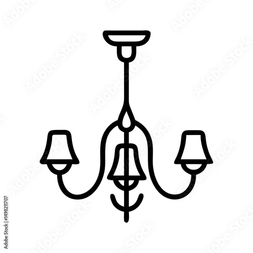 Elegant chandelier with three lamps in a simple outline design hanging from the ceiling fixture