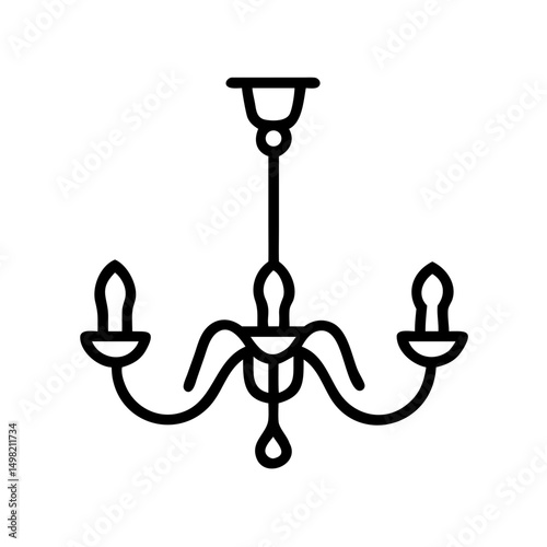 Outlined hanging light fixture with three arms and candle style bulb holders in a simple design style