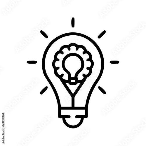 Stylized lightbulb with radiating lines and internal brain shape for creative concepts design element