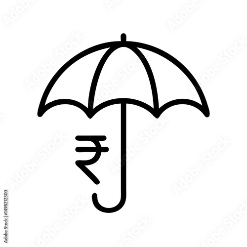 Outline drawing of an umbrella protecting the rupee symbol representing financial security and protection needs